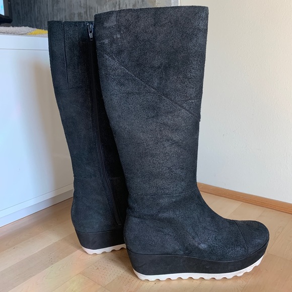 Camper Wedge Knee High Suede Boots - Picture 4 of 5
